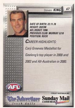 2003 Select The Advertiser-Sunday Mail AFL #67 Steven King Back